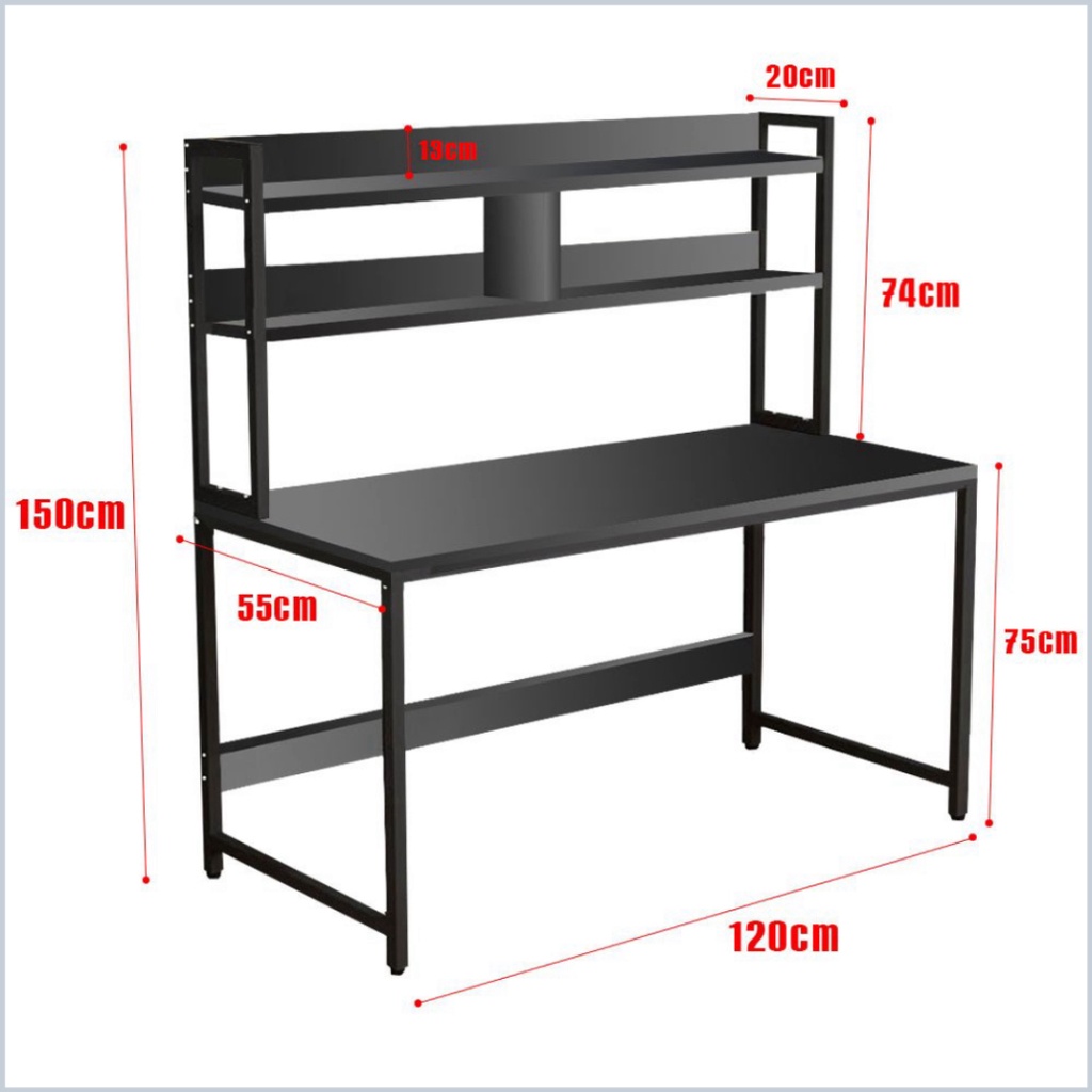 Bàn làm việc khung sắt kèm giá sách trên mặt bàn dễ dàng lắp ráp, khung sắt sơn tĩnh điện chắc chắn