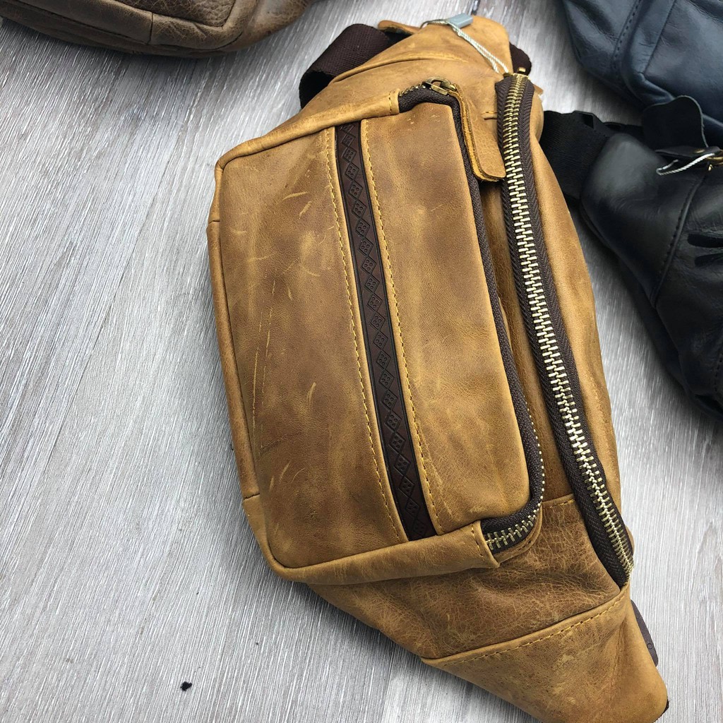 Túi bao tử, túi đeo chéo thời trang da bò thật 6 màu sắc 2020