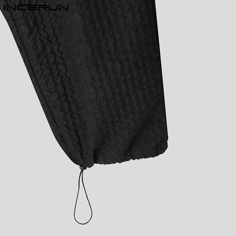 Quần dài INCERUN ống suông dáng rộng lưng thun co giãn có dây rút thời trang 3 màu tùy chọn cho bạn nam