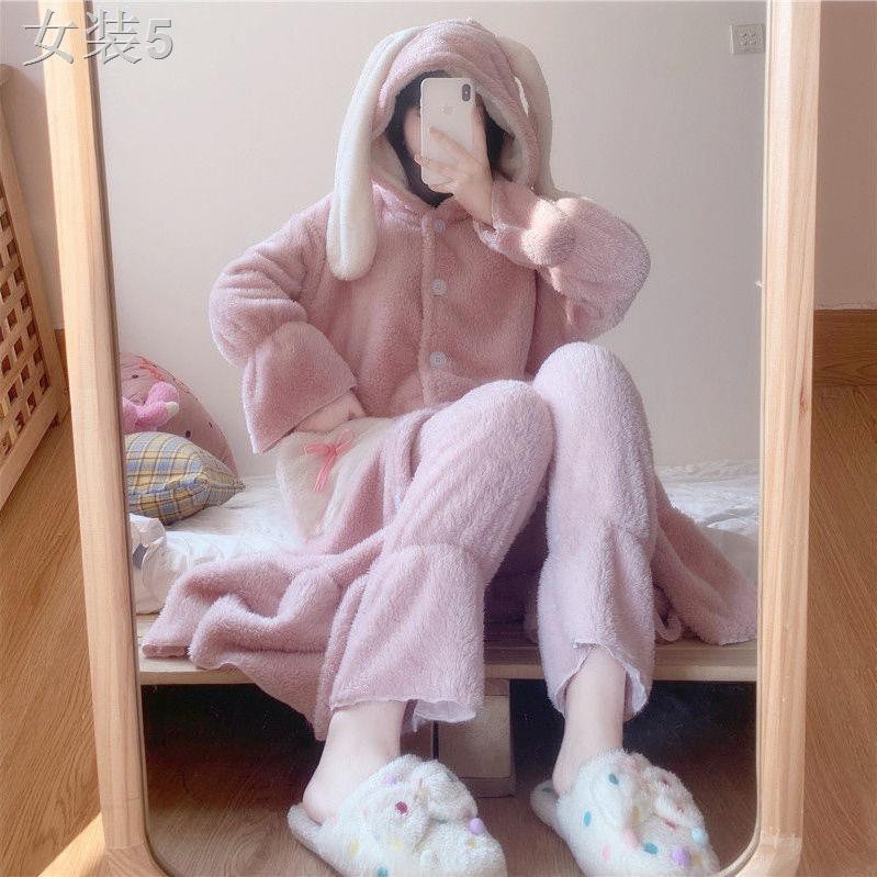 Phong cách Hàn Quốc đồ ngủ mùa thu và đông bộ nữ sinh viên rộng rãi nhung san hô dễ thương cộng với dày trong nh | BigBuy360 - bigbuy360.vn