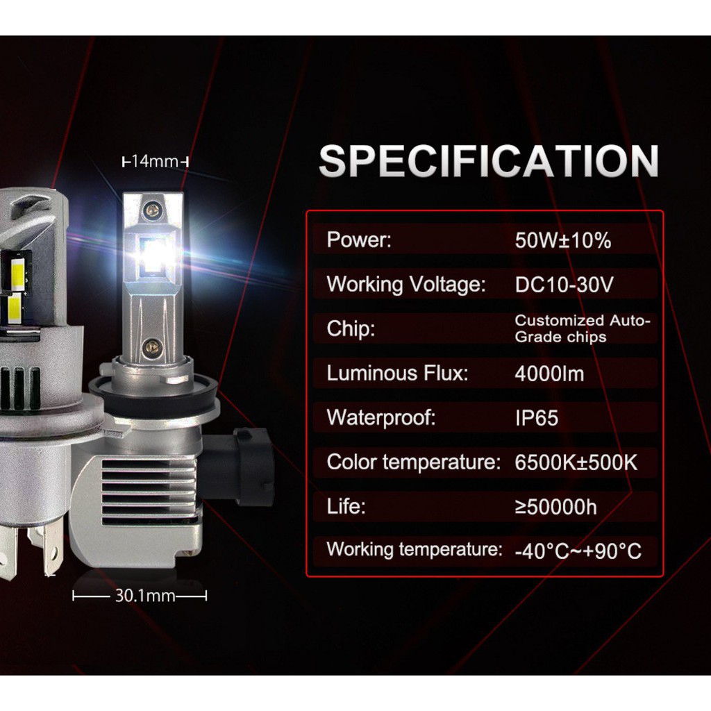 Đèn pha led ô tô / xe máy ZhengYuan ZY-Q16 chân mô phỏng 1:1 - 100W - 15000LM - 6000K