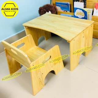 Bàn Ghế Gỗ Baby Có Tựa Cho Bé Dễ Thương Alma Kids AMK2110 - Ghế Ăn Dặm Cho Bé.