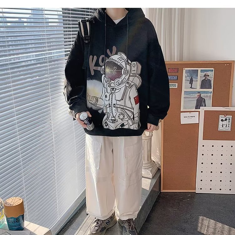 Áo Hoodie Tay Dài Dáng Rộng In Họa Tiết Phi Hành Gia Hoạt Hình Cá Tính Cho Nam Nữ