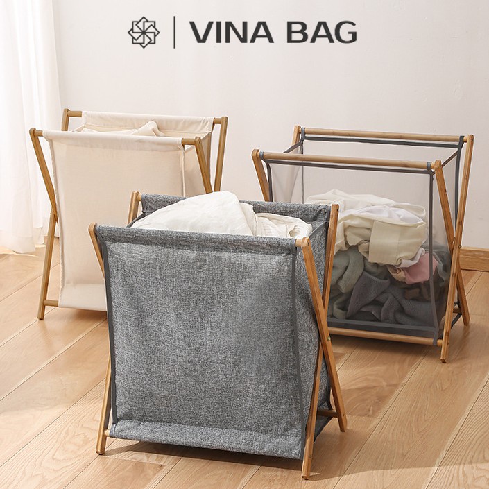 Giỏ đựng quần áo, đồ giặt bằng VẢI thiết kế tinh tế với khung gỗ