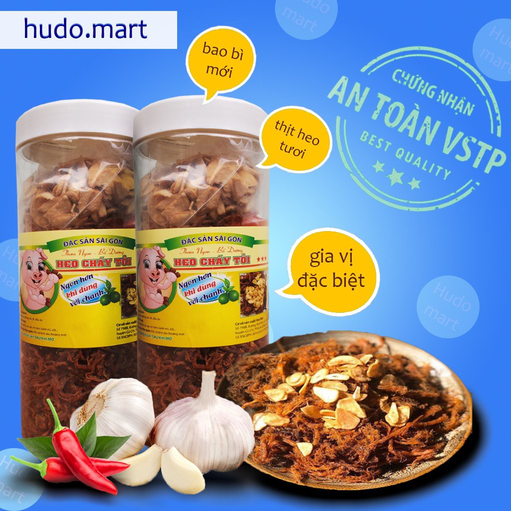 1KG KHÔ HEO CHÁY TỎI HUDO MART [2 hũ 500gr]