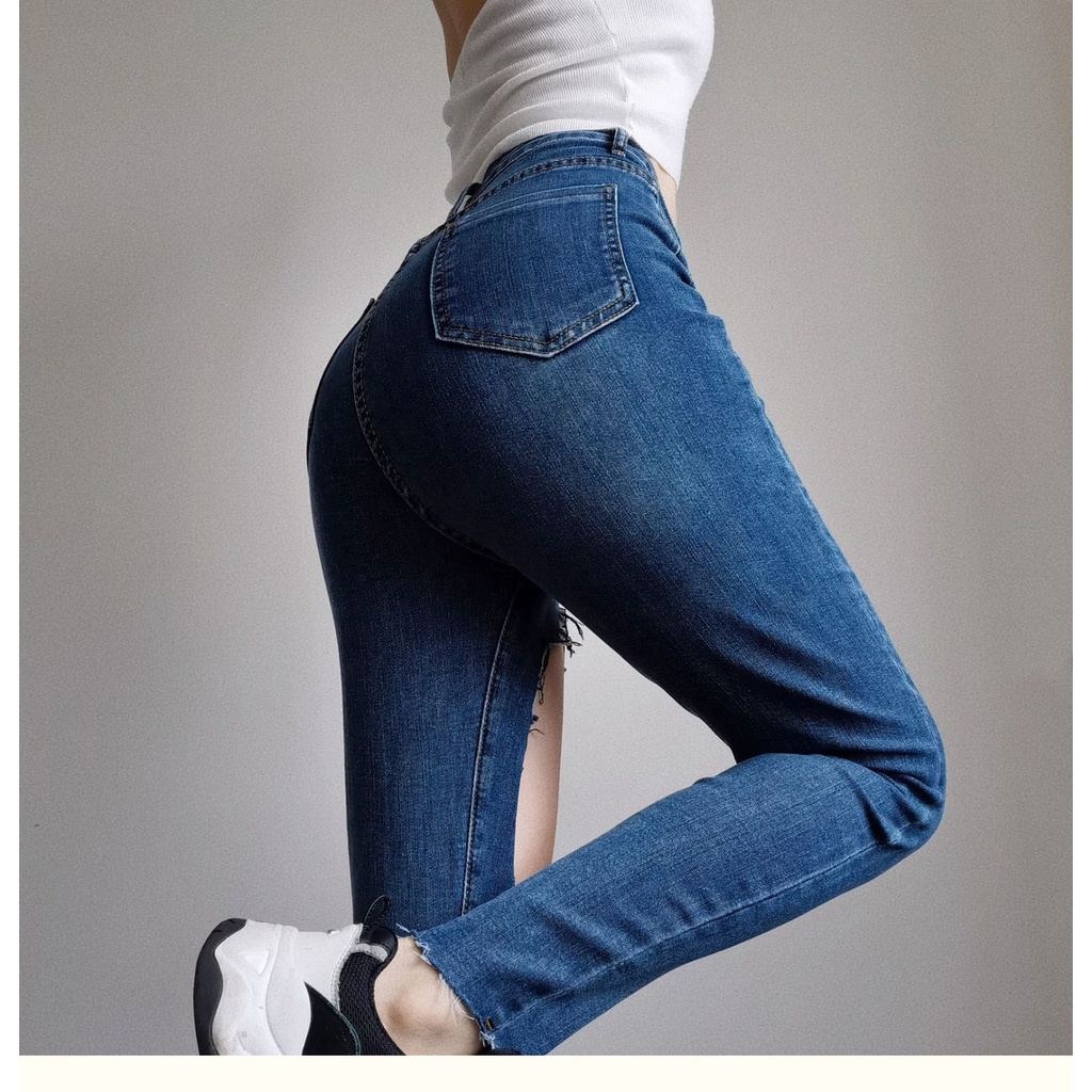[Mã FAMARAL1 giảm 10K đơn 50K] Quần jeans dài BigSize Rách To 1 bên đùi cực bụi đủ màu đủ size