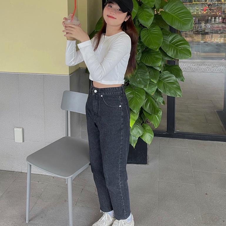 Quần Jeans Nữ Lưng Cao Màu Đen LDM-CL107