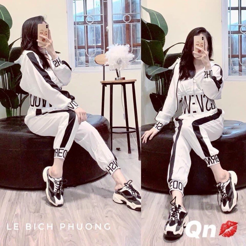 Bộ thể thao lạnh bo chun in chữ