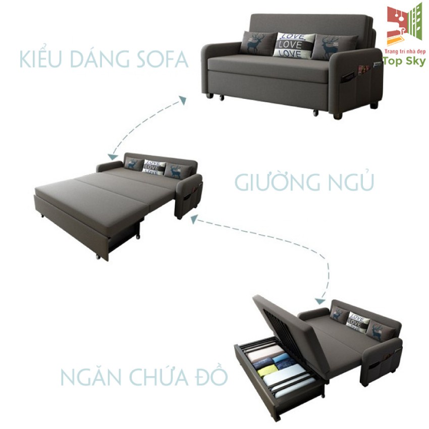 [CAO CẤP] Ghế sofa giường, A267 rộng 160cm dài 192cm cao 38cm (Tặng 3 gối êm ái), khung thép, có ngăn chứa đồ