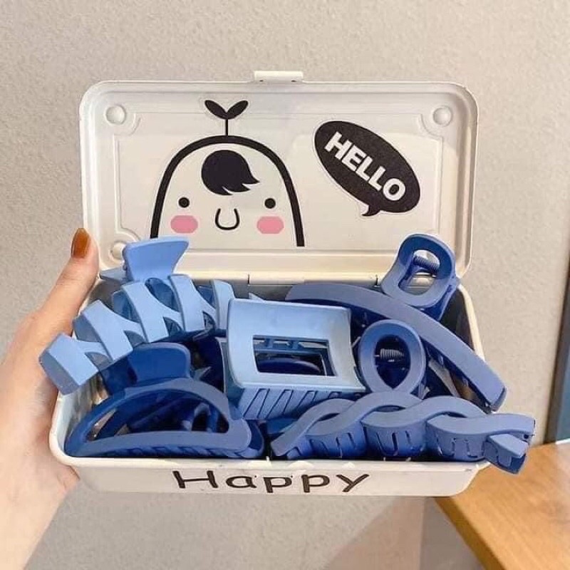 Set 8 chiếc kẹp ngoạm tóc style Hàn Quốc màu xanh dương