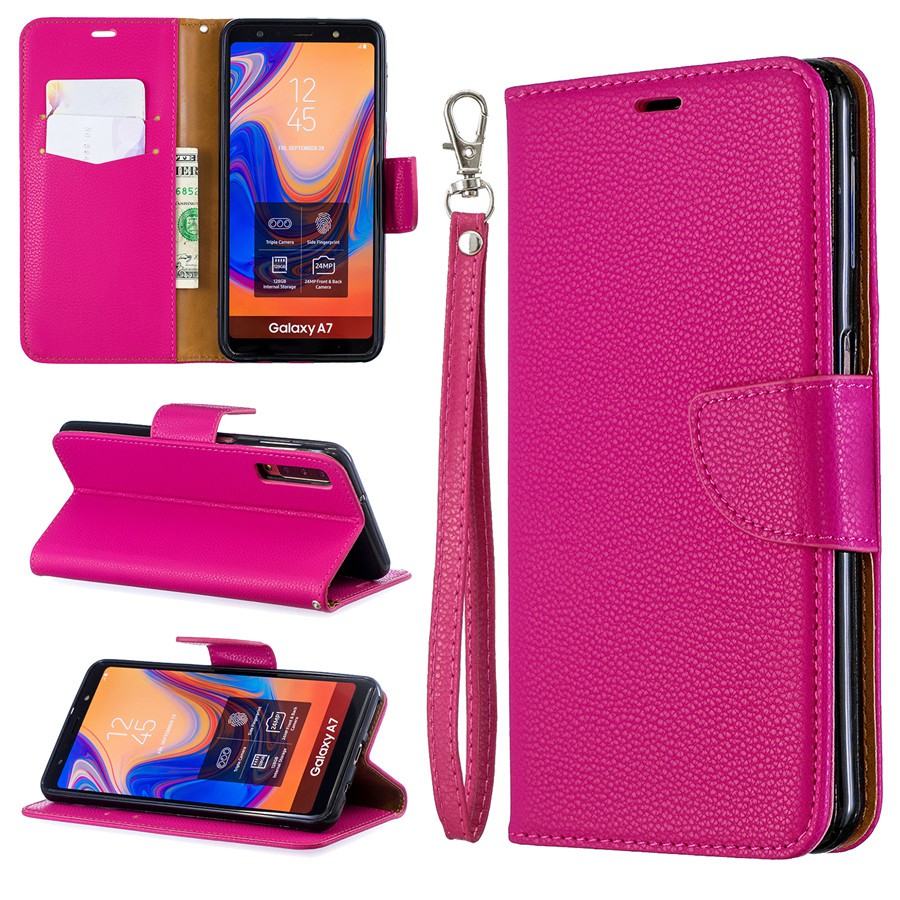 Bao da điện thoại gập kiêm ví màu trơn cho Samsung A7（2018）/A750 Litchi | BigBuy360 - bigbuy360.vn