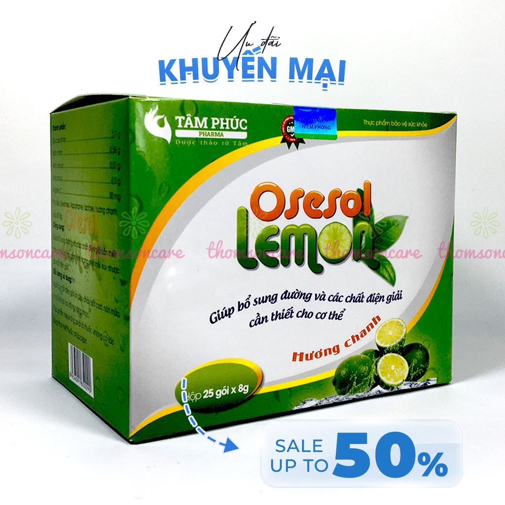 Bột điện giải Oresol bù nước khi ốm sốt, chơi thể thao,giải khát - Oresol Lemon Tâm Phúc Hộp 25 gói hương chanh