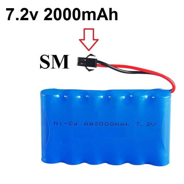 Bộ pin và cáp sạc 7.2v 2000mah cổng nối Sm dùng cho xe mô hình điều khiển từ xa