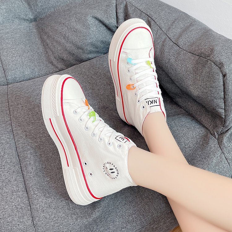Giày Vải Canvas Cổ Cao Cột Dây Thoáng Khí Thoải Mái Phong Cách Mới