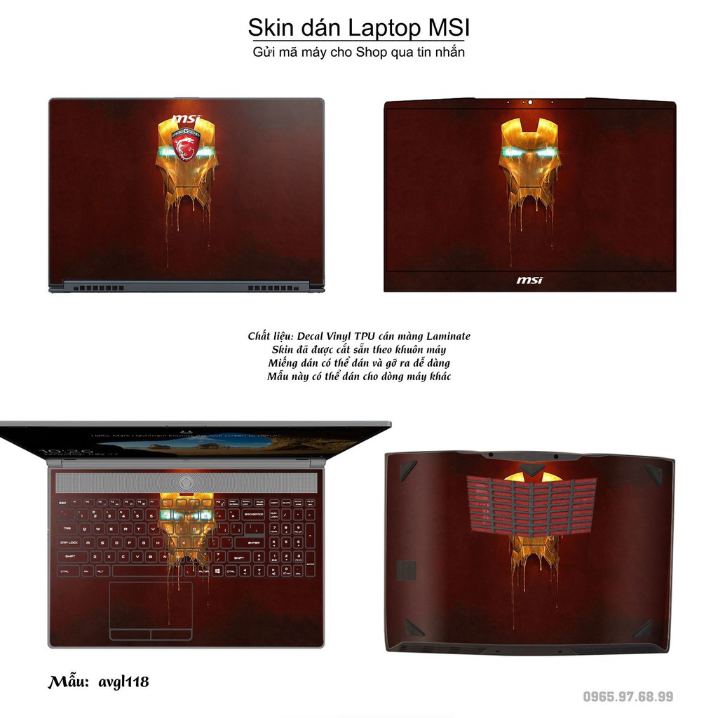 Skin dán Laptop MSI in hình Avenger _nhiều mẫu 3 (inbox mã máy cho Shop)