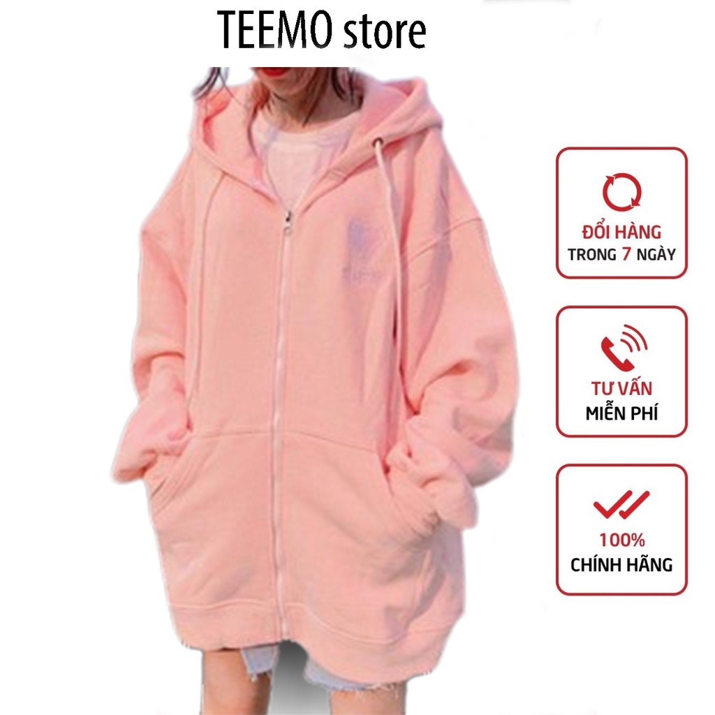 Áo khoác thun nỉ nữ form rộng có dây kéo thêu tim TEEMO
