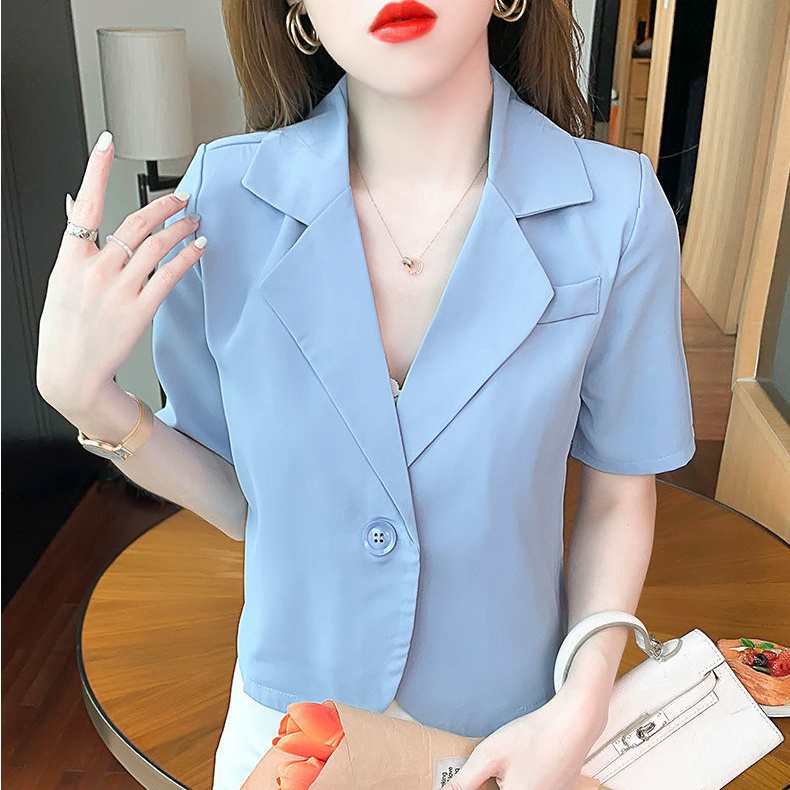 Áo Khoác Blazer Tay Ngắn Màu Trơn Thời Trang Công Sở Phong Cách Hàn Quốc Cho Nữ