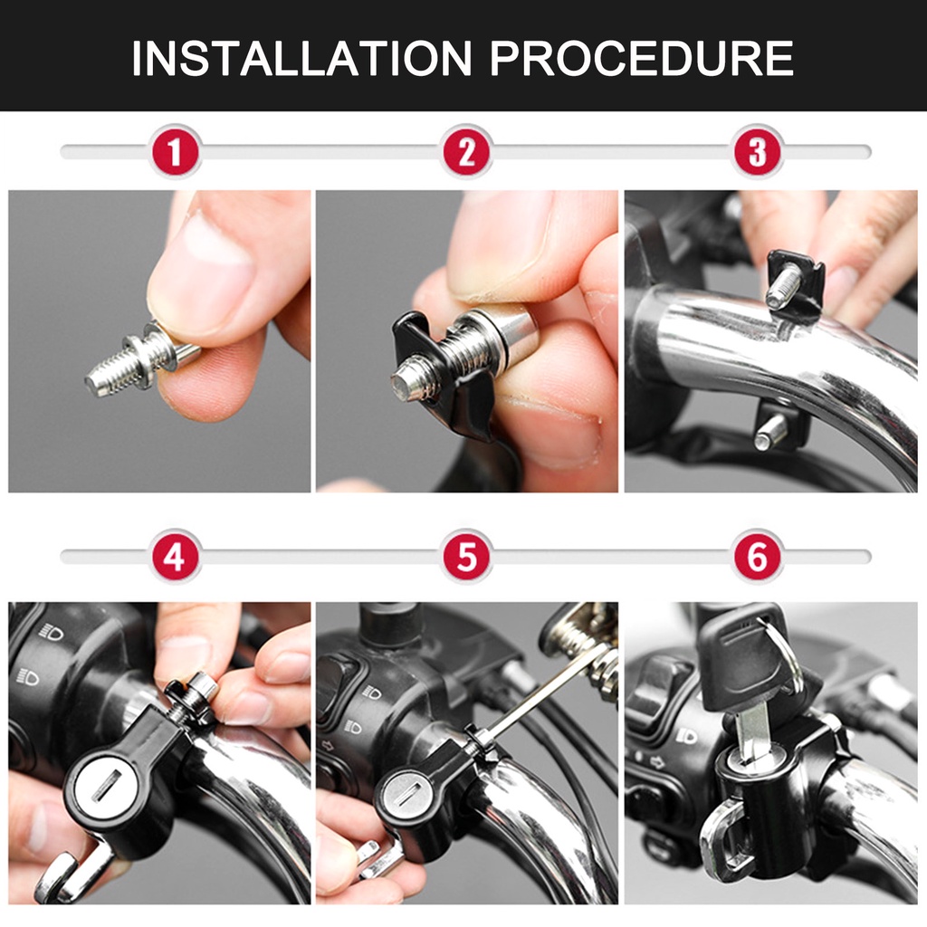 Bộ Ổ Khóa Mũ Bảo Hiểm Chống Trộm Bằng Kim Loại 22mm-28mm Màu Đen Kèm 2 Chìa Khóa