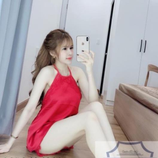 Đồ Ngủ Sexy Cổ Yếm, Đồ Ngủ Nữ Sexy Lụa Satin Cao Cấp <70kg MD001 . | BigBuy360 - bigbuy360.vn