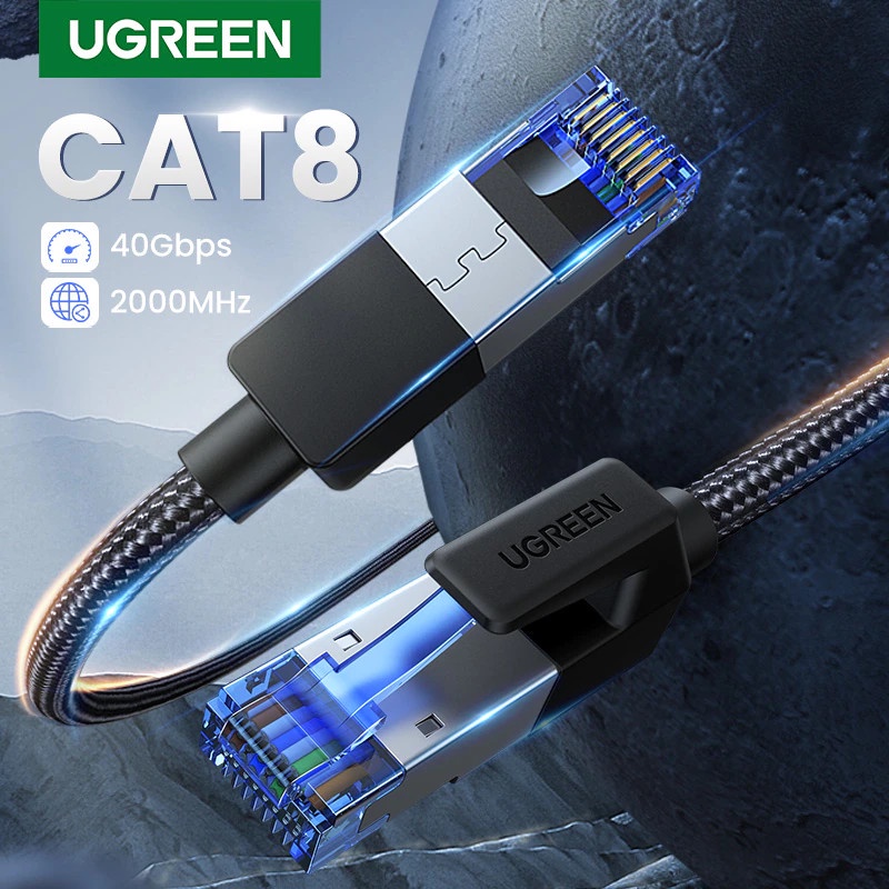 Dây Mạng Cat8 Ugreen 80433 Dài 5m Đúc Sẵn 2 Đầu S/FTP 40Gbps Bọc Dù Cao Cấp - Hàng chính hãng