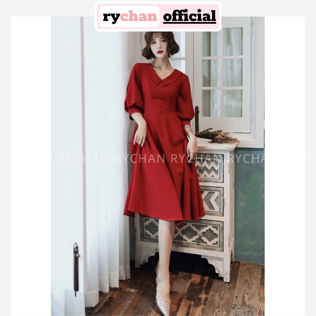 Đầm Nữ Đi Chơi Cổ Sen Tay Lửng Nút Bọc Bo Eo Cực Sang Chảnh Màu Đỏ [ẢNH THẬT CUỐI] - DX9741
