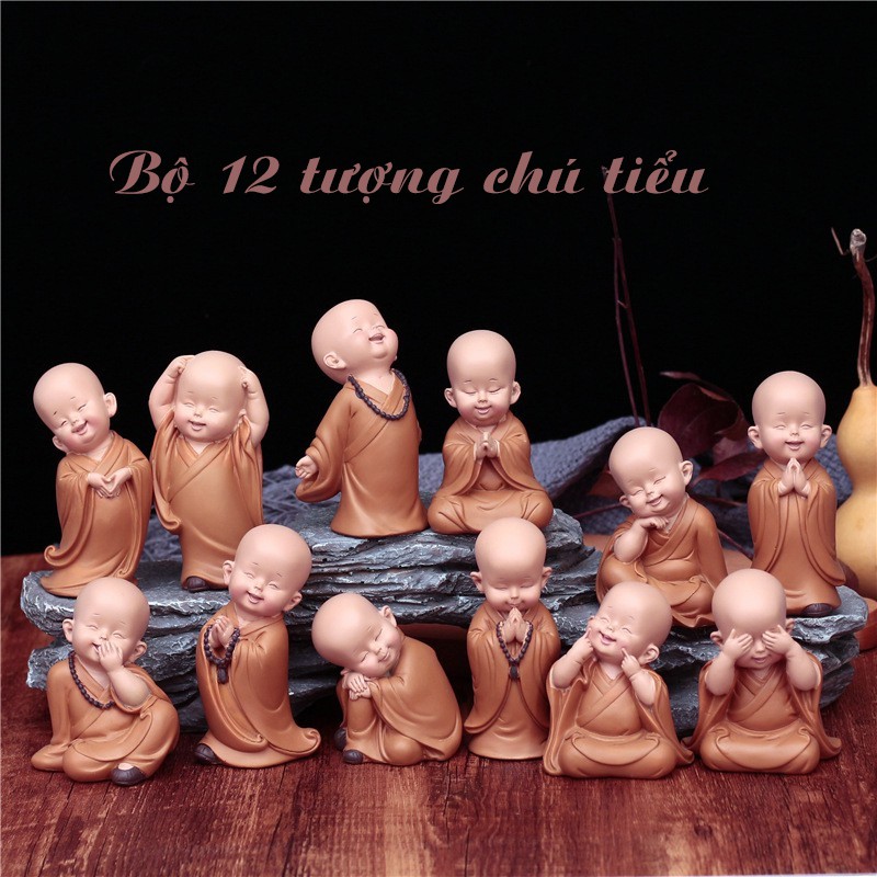 🌺 NEW 🌺 Bộ 12 chú tiểu áo nâu yêu đời trang trí nhà cửa,ôtô