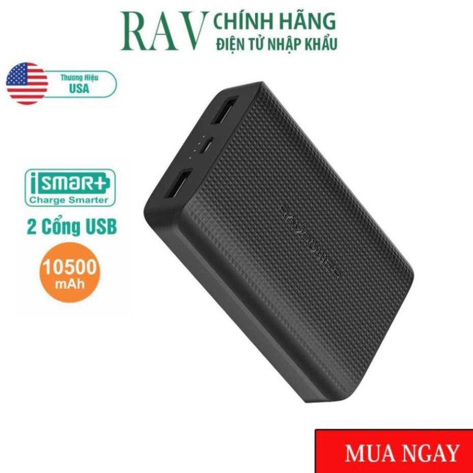 Pin Sạc Dự Phòng RAVPower RP-PB133 10500mAh Sạc Nhanh Công nghệ iSmart Black-Hàng chính hãng thương hiệu Mỹ