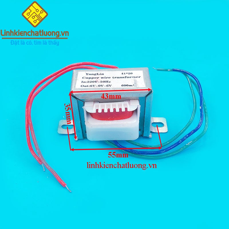 Biến áp nguồn đối xứng 6V 600 mA dây đồng