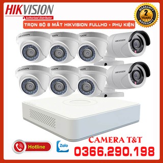 [MUA CAM TẶNG DÂY] TRỌN BỘ 8 MẮT CAMERA HIKVISION 2.0MP FULL HD 1080P KÈM Ổ CỨNG TÙY CHỌN - BẢO HÀNH 2 NĂM
