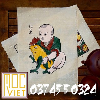 Tranh đông hồ em bé ôm cóc - nhân nghĩa