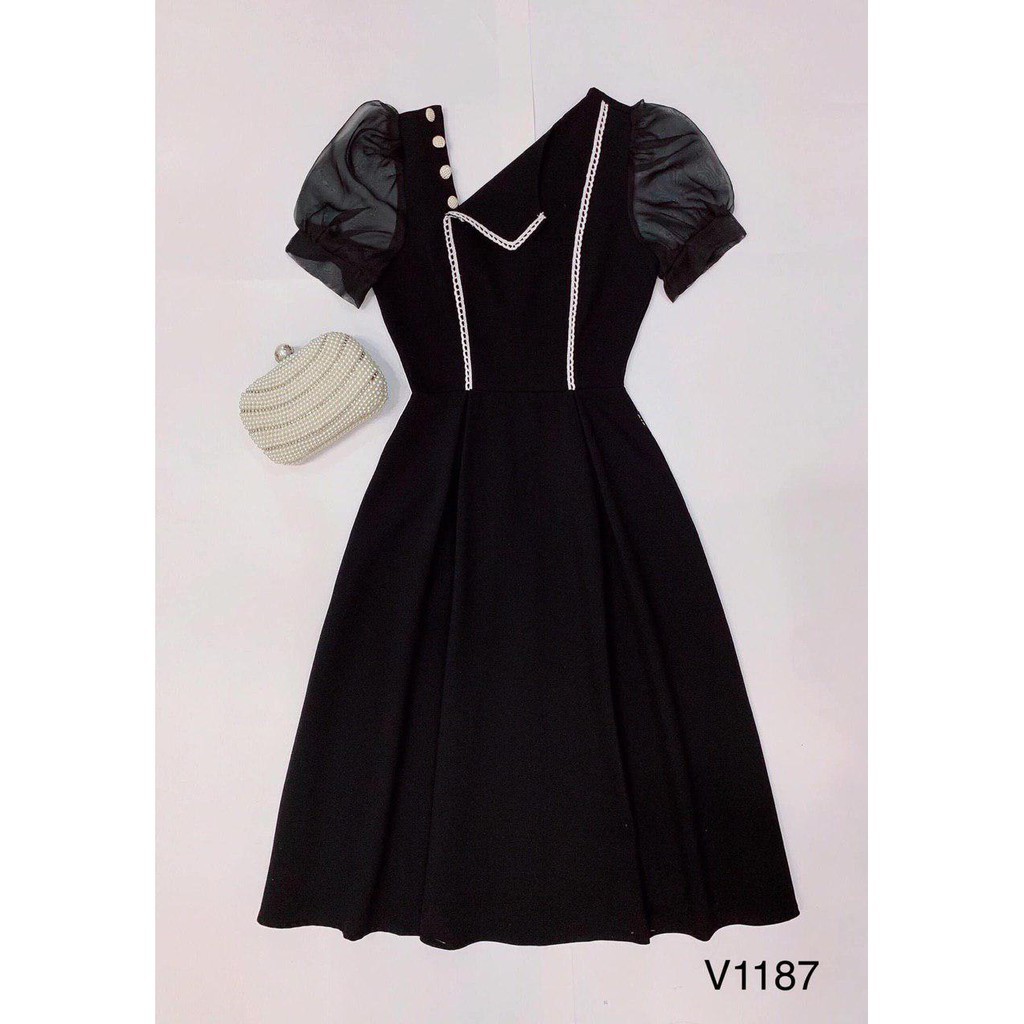 [ xả kho ] MiD Váy đen tiểu thư tay bồng thiết kế V1187 Mie Design kèm ảnh thật