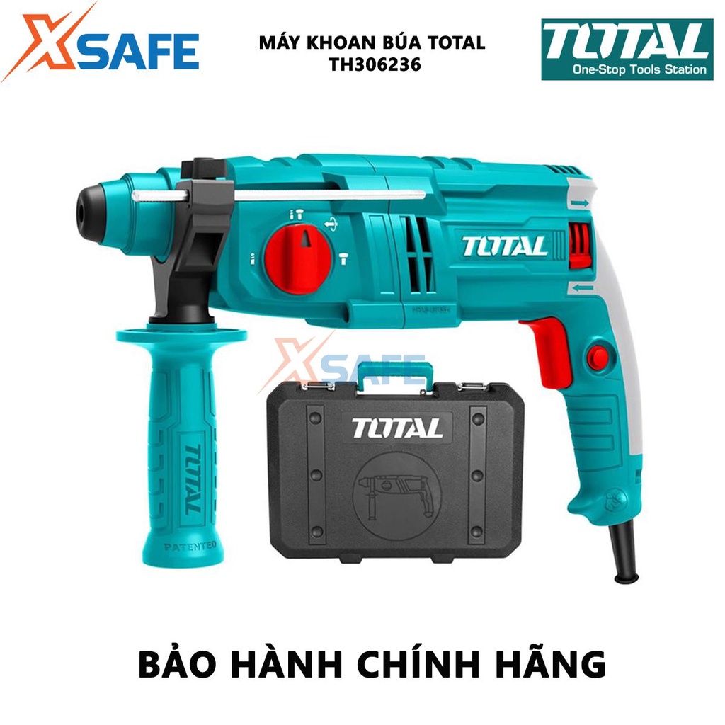 Máy khoan đục TOTAL TH306236 650W Máy khoan cầm tay 3 chức năng, đầu gài SDS Plus, 3 mũi khoan SDS-Plus - [XSAFE]