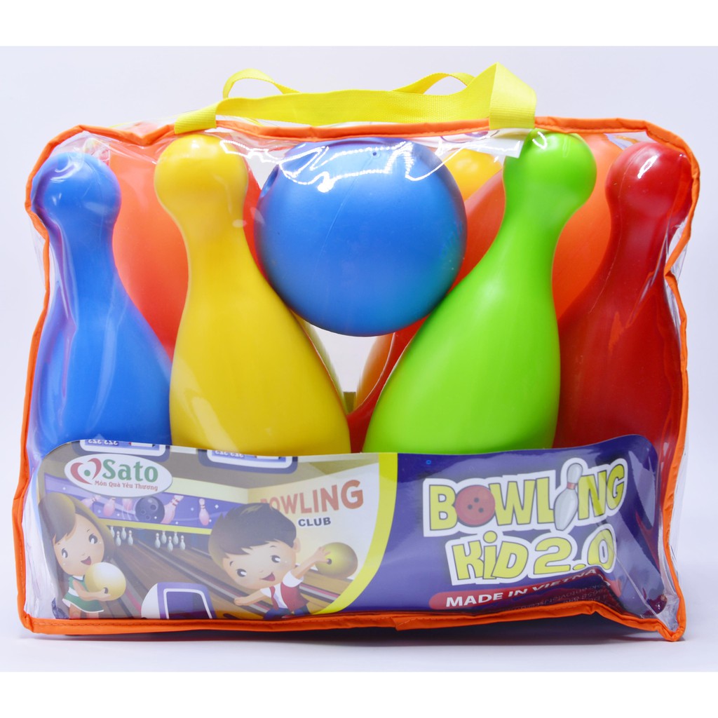 Đồ Chơi BOWLING KID 2.0 SATO cỡ đại cho bé (10 con ky 22cm + 2 bóng ném 10cm)