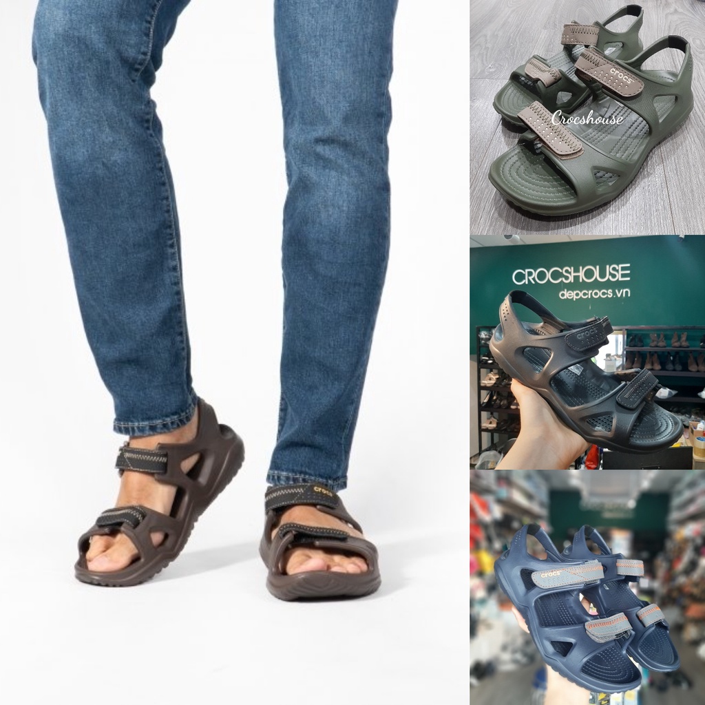 Sandal crocs river nam, sandal cross swiftwater nam nhựa nguyên khối đế chống trơn trượt - Crocs house