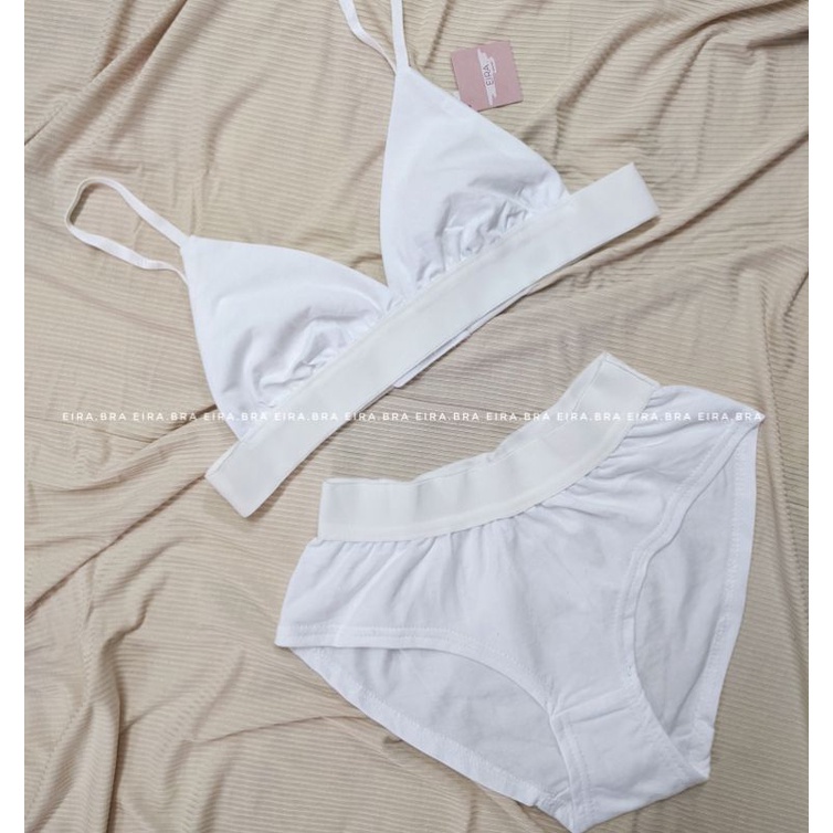 [BRA010] Bộ đồ lót cotton màu đen và trắng, phối chun cạp trắng bản lớn [ TẶNG KÈM MÚT] - EIRA.BRA
