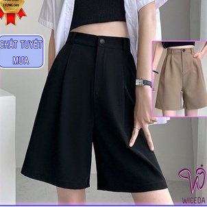 Quần ngố nữ ống rộng mặc nhà lưng cao màu đen dáng lửng lỡ dài ngang gối chất vải tuyết mưa - Quần short nữ thể thao đẹp