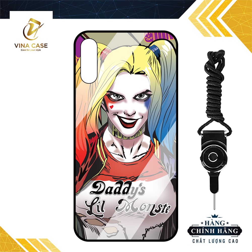 Ốp lưng kính cường lực Vsmart Live in hình Joker Harley Quinn -Tặng kèm dây đeo điện thoại