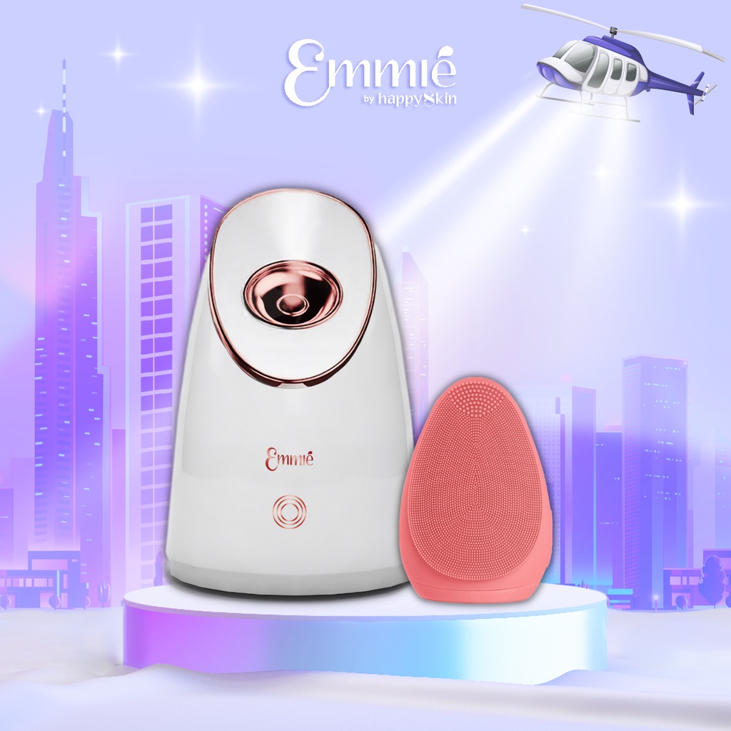 Set Máy Xông Mặt Cấp Ẩm Sâu Nano Ion Và Máy Rửa Mặt Emmié By Happy Skin