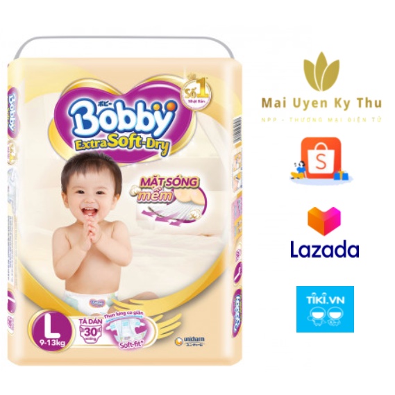 Tả bỉm dán cao cấp Bobby Extra soft dry size L30 tặng 1 bộ xếp hình (gửi mẫu bất kỳ)