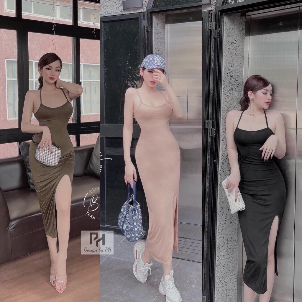 {Nhập mã Freeship} váy nữ đầm body 2 dây chéo xẻ đùi 320k váy body đầm nữ sang chảnh Annastore