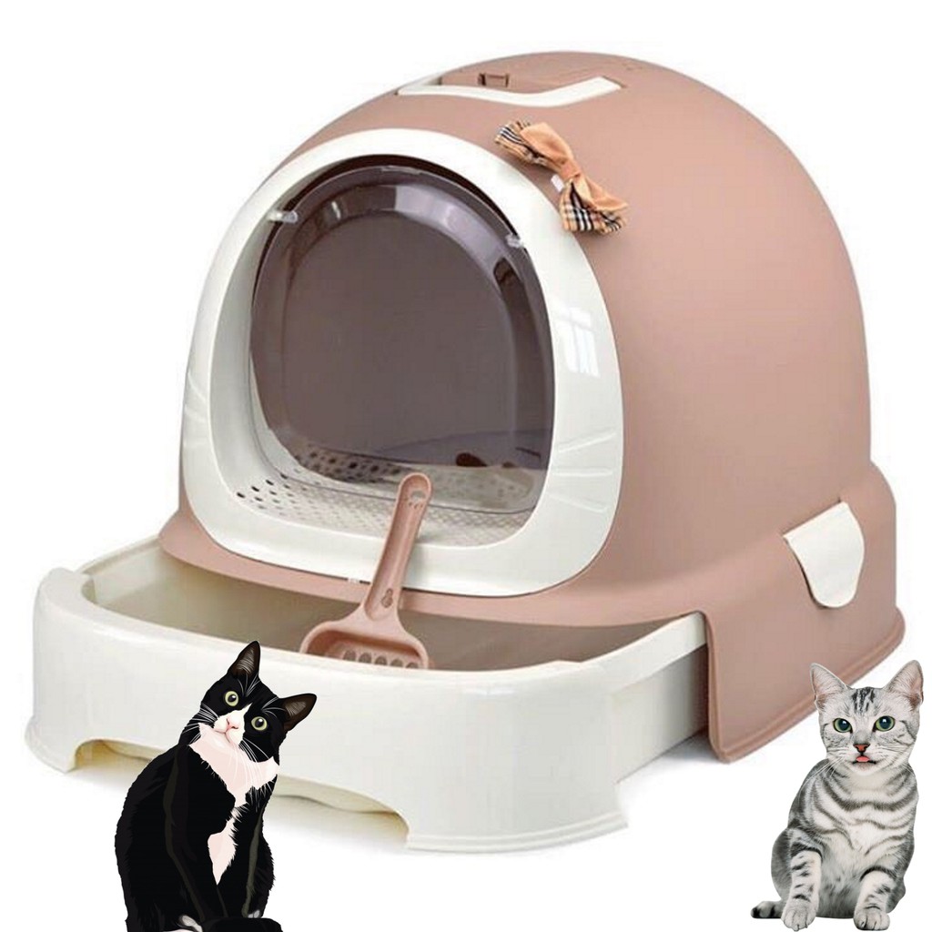 Nhà vệ sinh mèo Makar cao cấp có nơ xinh, kèm xẻng nhỏ, chọn màu theo phân loại