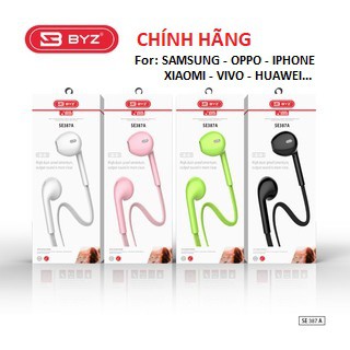 Tai nghe núm cứng nhiều màu chính hãng BYZ Jack tròn 3.5mn cho Iphone, samsung, oppo, realme, xiaomi, vivo huawei...