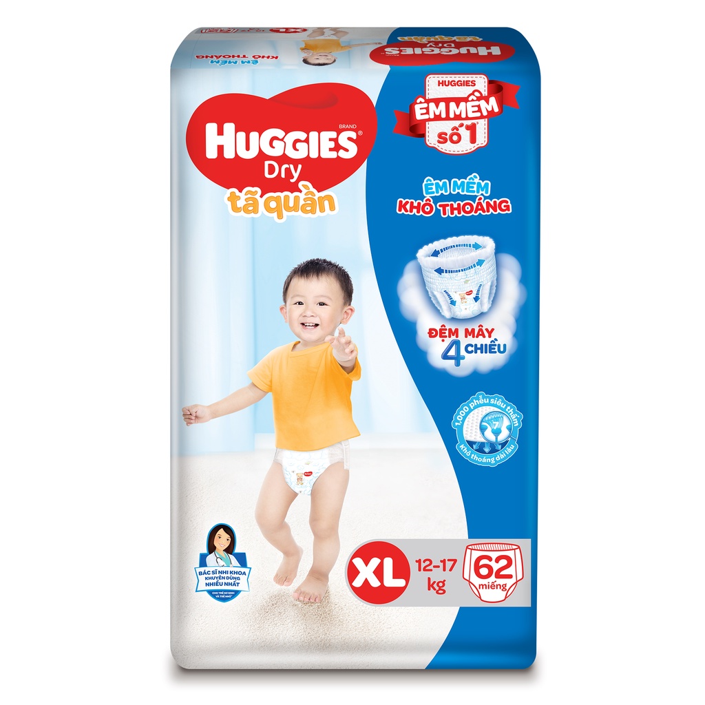 [Mẫu mới - Tặng 16 miếng] Combo 2 Tã quần Huggies Dry Super Jumbo M74/L68/XL62/XXL56:L68:L68+8