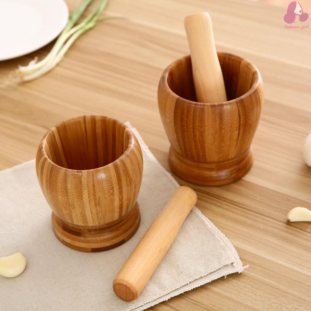 Mortar and Pestle Set Big Manual Bamboo Garlic Spices Large Mortar Pestle Pepper Minced Tool Durable Lightweight Garlic Mills Mixing Pot Herb Pepper Grinder Bamboo