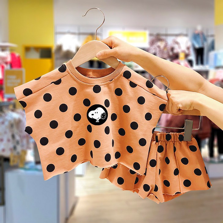 Bộ đồ mùa hè Cô gái nhỏ - Thời trang phương Tây Chấm bi Ngắn tay mùa hè Hai mảnh Tide - Cô gái không tay | BigBuy360 - bigbuy360.vn