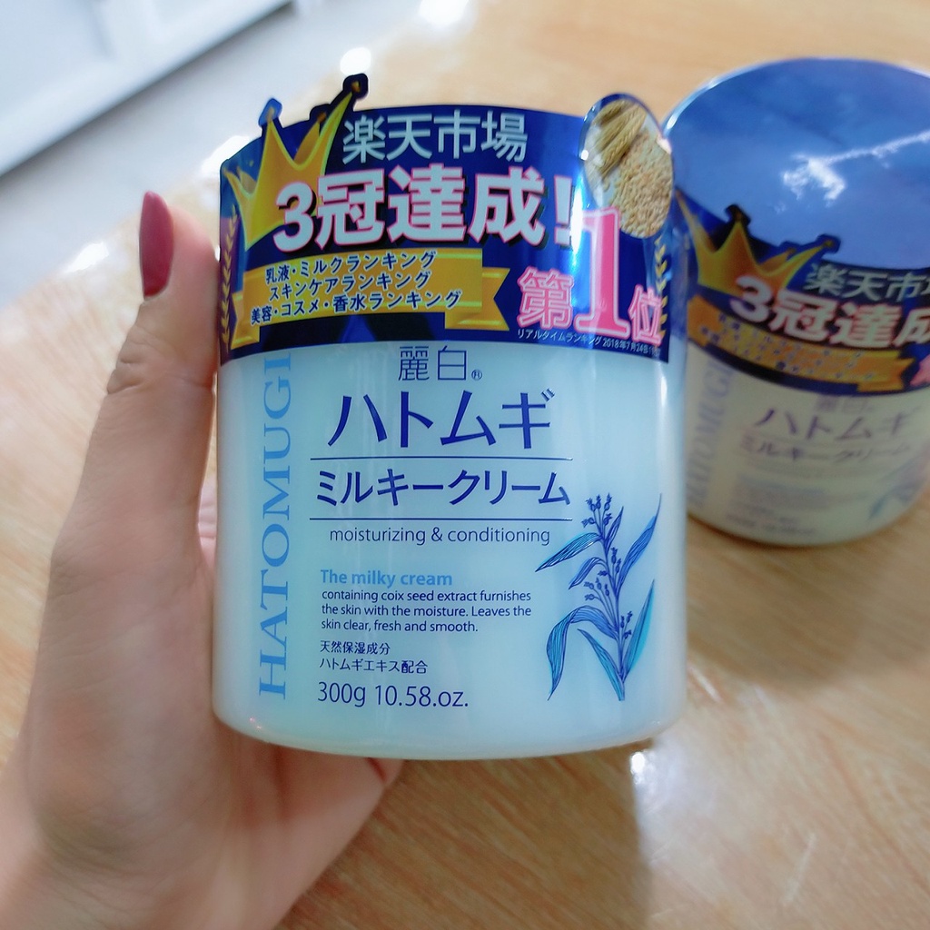 Kem dưỡng ẩm trắng da ý dĩ Hatomugi Moisturizing &amp; Conditioning The Milky Nhật Bản 300g