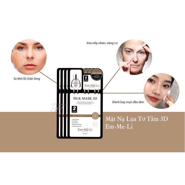 Mặt nạ dưỡng trắng cao cấp 2 trong 1 lụa tơ tằm 3D Chống Lão Hóa EM-ME-LI Silk Mask 30ml