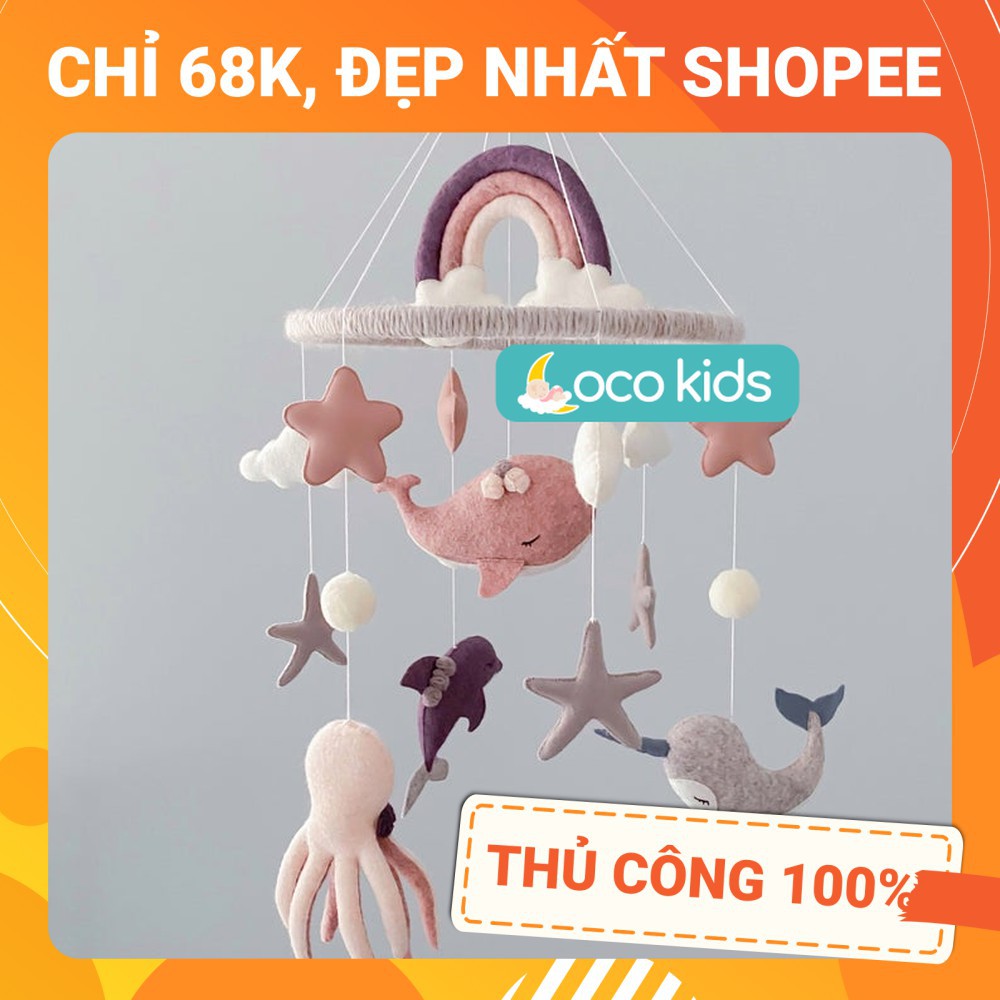 [CÓ NHẠC XOAY + THÊU TÊN BÉ] Đồ chơi treo nôi cũi handmade Coco Kids ảnh thật 100%, tự xoay phát nhạc mẫu ĐẠI DƯƠNG HỒNG