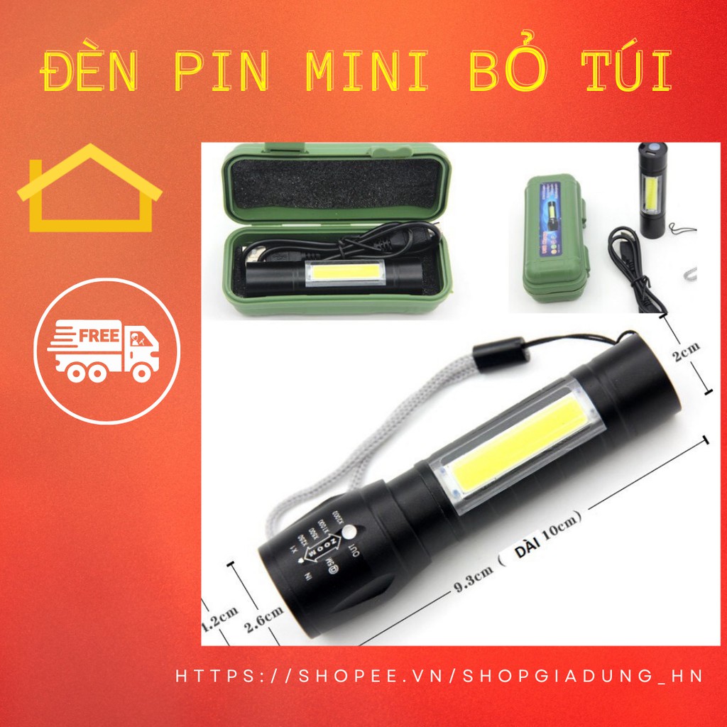 PIN SẠC-Đèn pin siêu sáng MINI, đèn led bỏ túi ,sạc cổng usb ,có zoom có led chớp , nhiều chế độ đèn