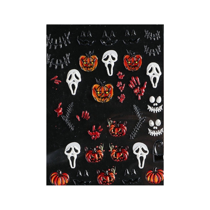Set 3 Tấm Nhãn Dán Trang Trí Móng Tay Nghệ Thuật Họa Tiết Xương Nhện 5D Phong Cách Halloween